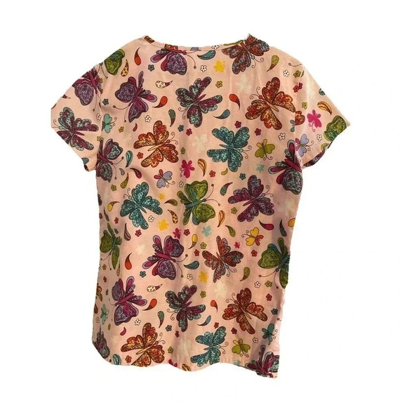 B SCRUBS SIZE MEDIUM PINK SCRUBS WITH BUTTERFLIES - Picture 2 of 3